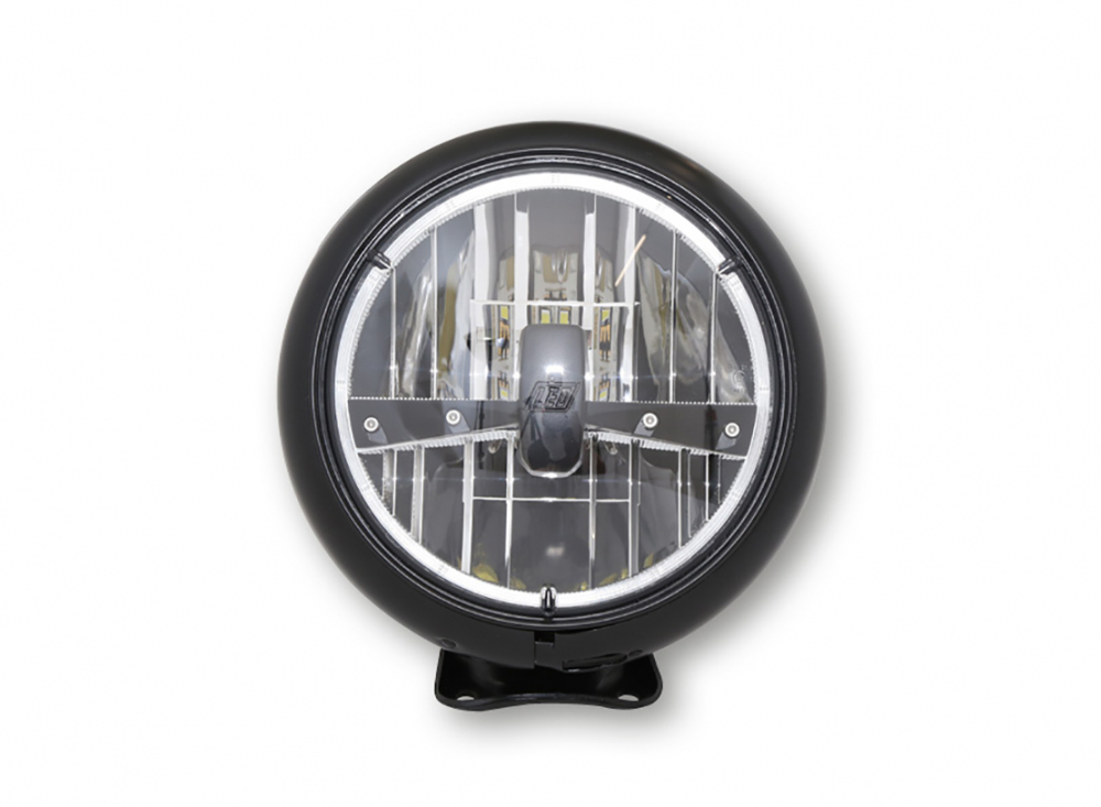 HS - 7 Zoll - LED-Scheinwerfer / chrom / HD - Style Typ 3 / Befestigung unten / E-Zeichen
