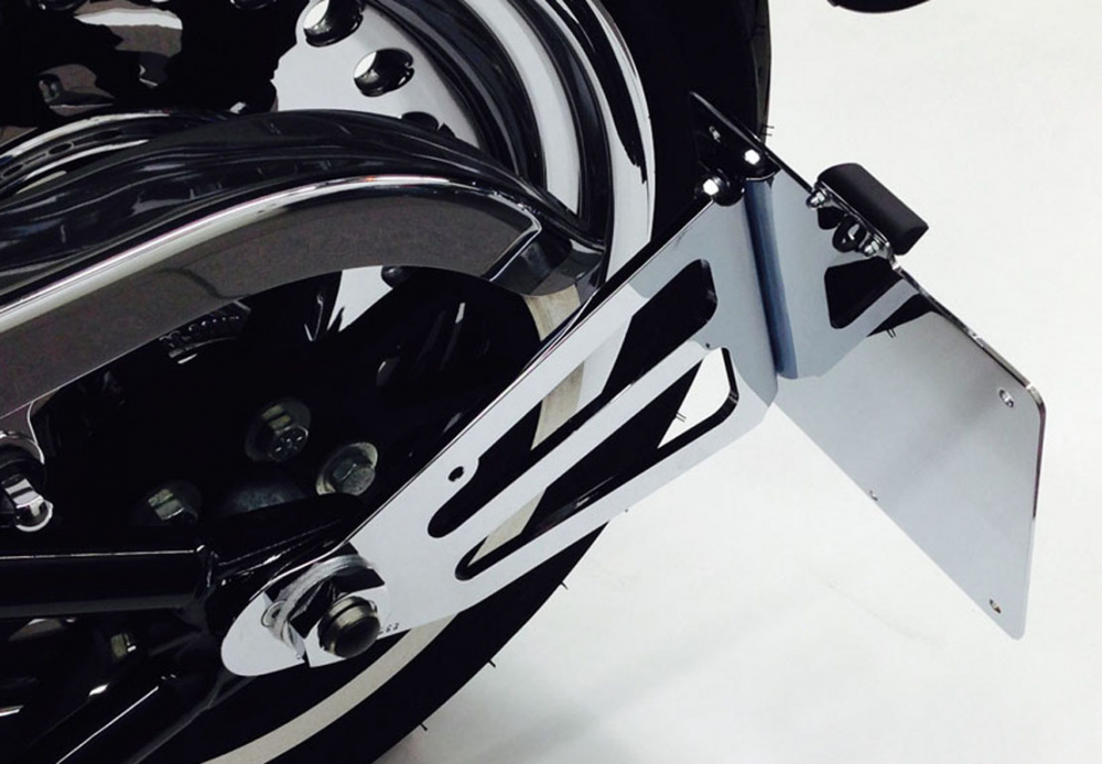 seitl. MB-Kennzeichenh. Kompl.-Set / chrom / 1" Zoll Achse / HD Softail ab 2008  / TÜV / DE
