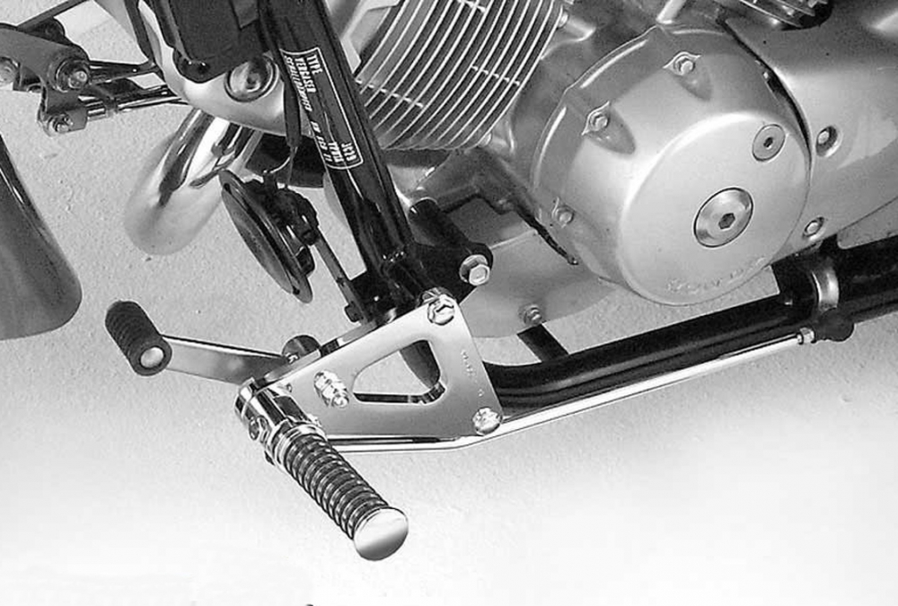 MB vorverl. Fußrasten / original Hebel - Sundance Look / 16 cm / chrom / Honda VT 125  Shadow / ABE