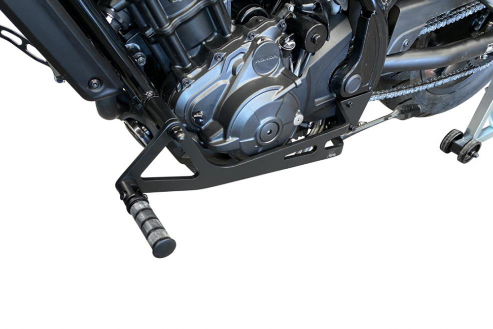 MB vorverl. Fußrasten /  Honda CMX 1100 Rebel / Ness Style gefräst / 30 cm / schwarz glanz / DCT - Automatik / SC83 / ABE