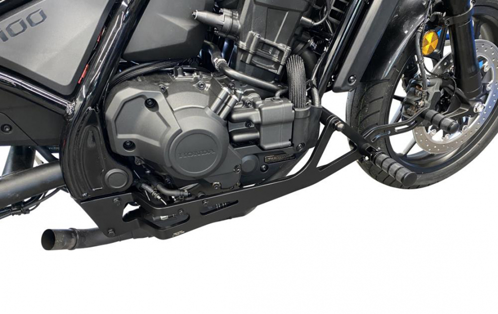 MB vorverl. Fußrasten /  Honda CMX 1100 Rebel / Ness Style gefräst / 30 cm / schwarz glanz / DCT - Automatik / SC83 / ABE