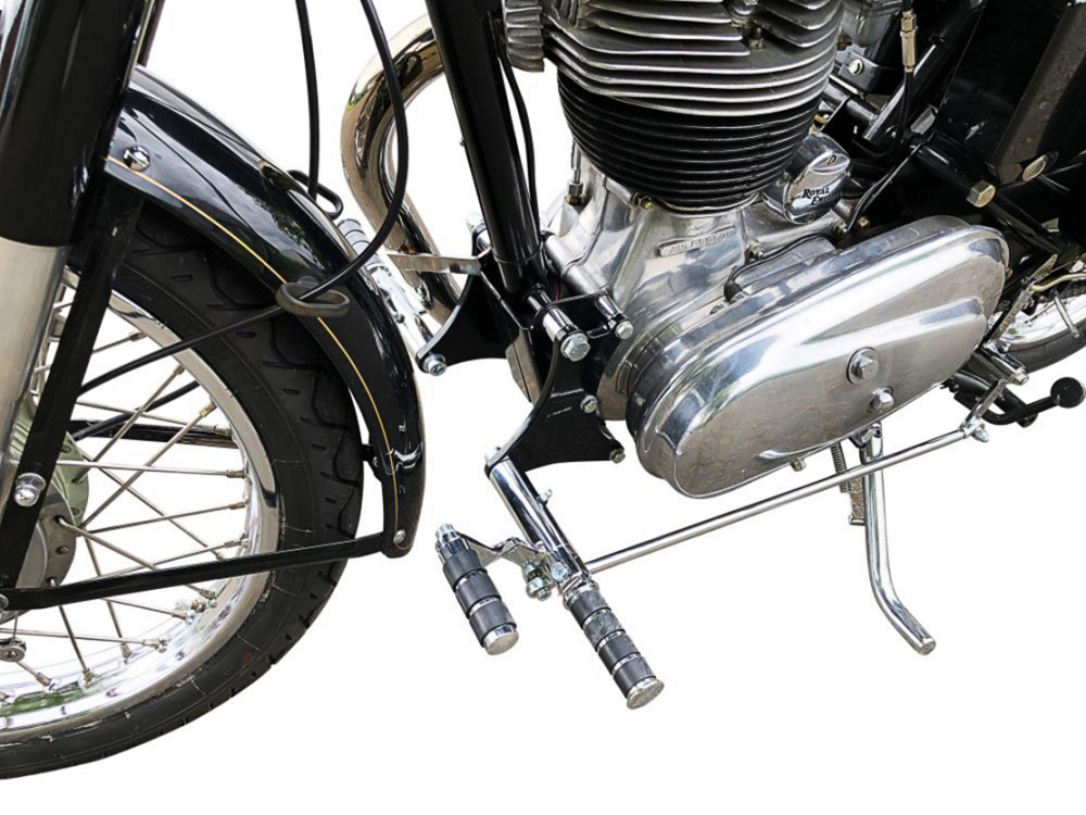 MB vorverle, Fußrastenanlage / 40 cm / chrom / Ness Style / gefräste Hebel / Royal Enfield Bullet - 350 / 500 / ABE