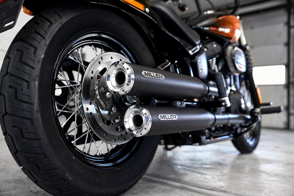 SALE: MILLER - Destiny - black - 2-2 - SlipOn - Euro 5 / HD Softail -  114 - 117 CUI / EG-BE