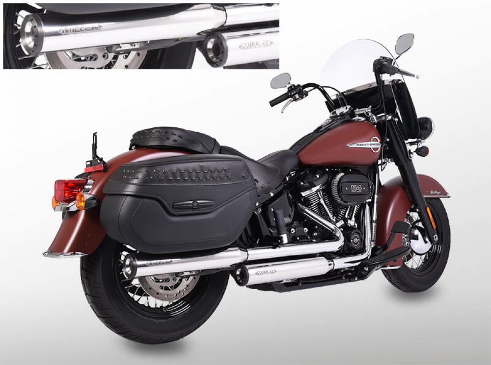MILLER - Independence - silber - 2-2 - SlipOn / EURO4 / Harley Softail / 107 CUI - Euro 4 / ABE
