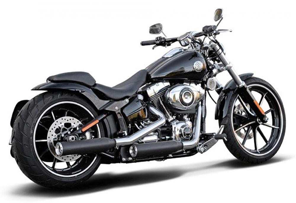 Black Sale: MILLER - 2-2 SlipOn Auspuff - Hunter / schwarz / Harley Softail / EG-BE