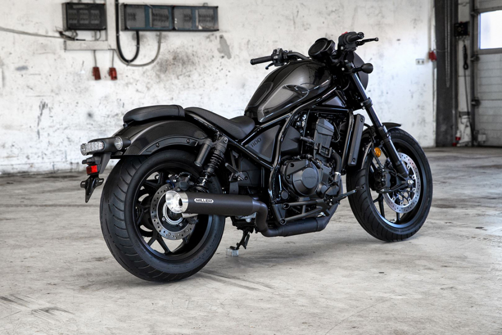 S-Black-Sale: MILLER - 2-1 - BREAKER - black + Endkappe Slash Cut silber / Honda CMX 1100 Rebel / SlipOn / EURO 5 / EG-BE