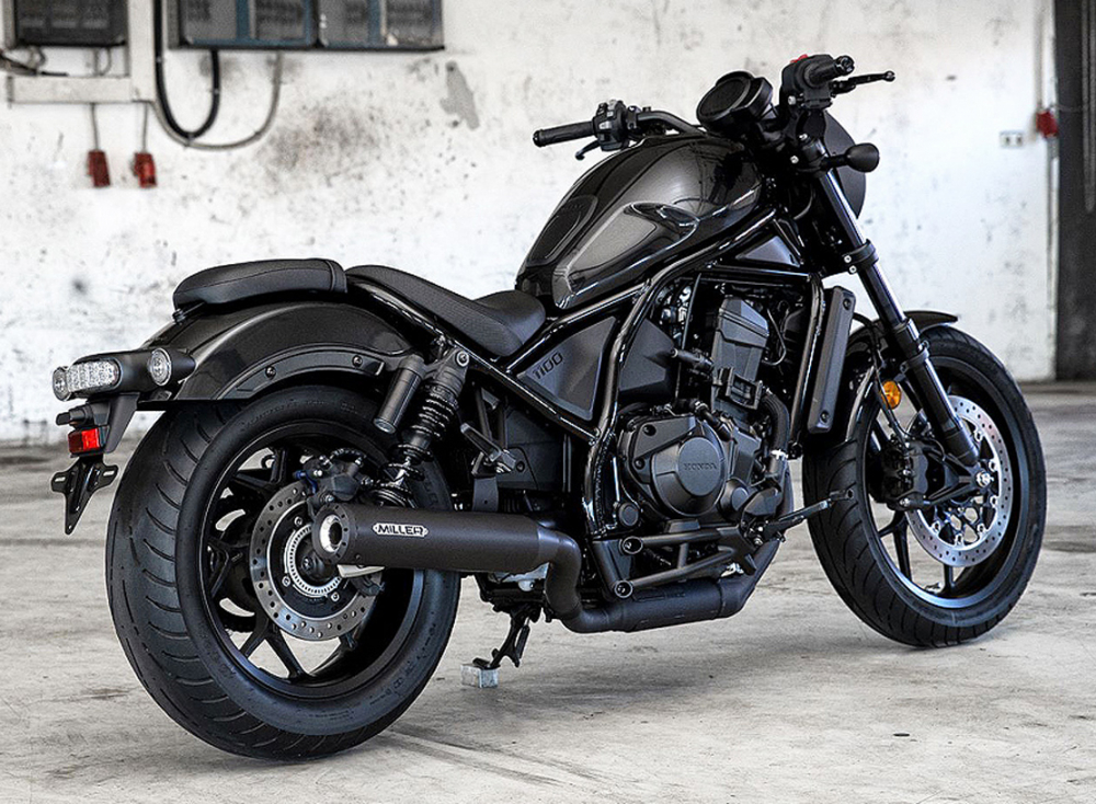 NEU: Sofort: Black Black - Sale: MILLER 2-1 - Custom III - Honda CMX 500 Rebel / SlipOn ESD / EURO 5 + / EG-BE