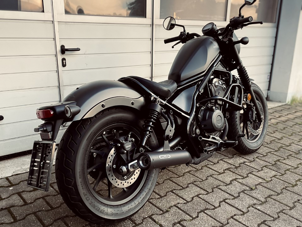 NEU: MILLER 2-1 - Custom III -  Honda CMX 500 Rebel / SlipOn Auspuff / black / EURO 5 + / EG-BE