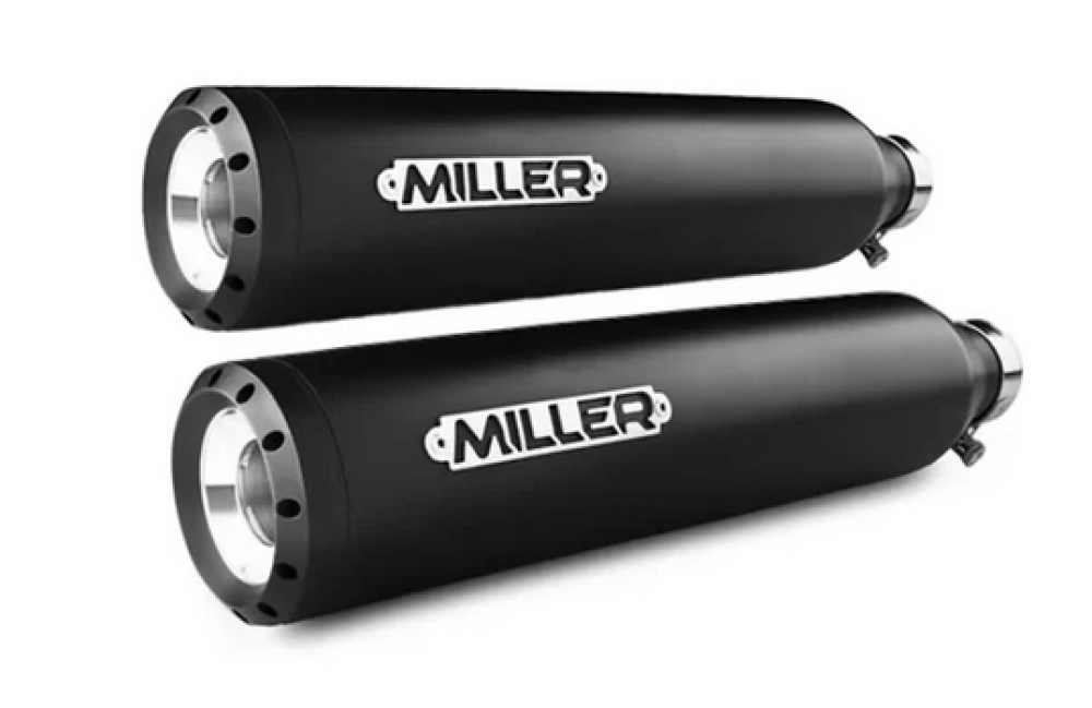 Miller - Offset Hellcat - Komplett - Auspuffanlage - Edelstahl black / Softail Modelle - 2000 - 2007 / EG-BE