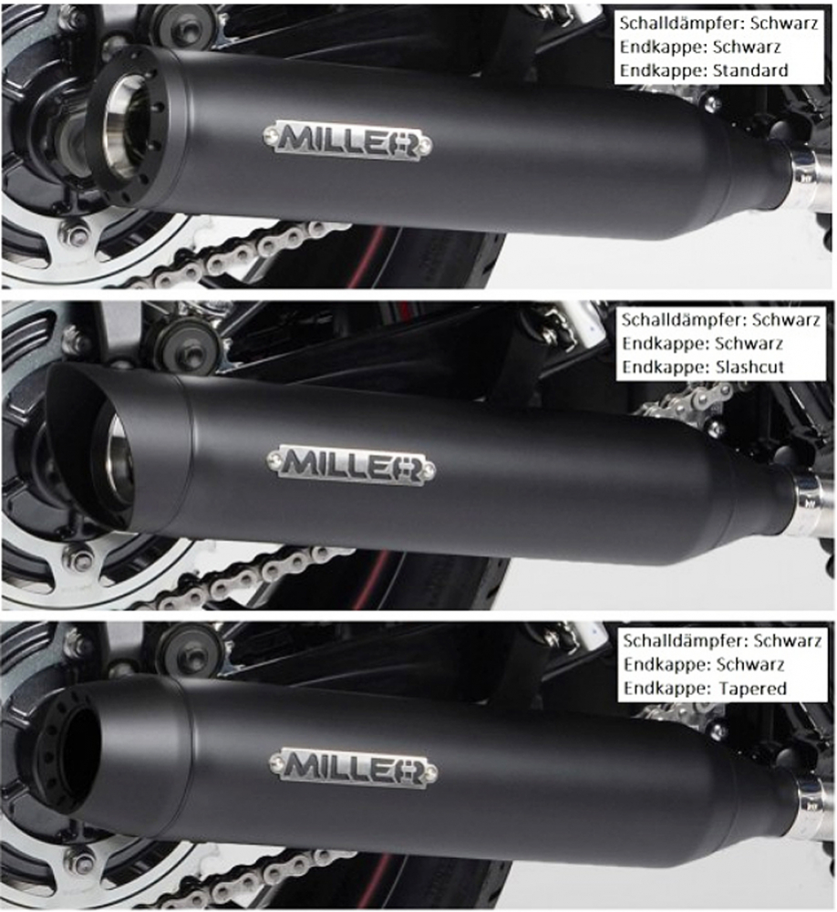 Miller - Offset Hellcat - Komplett - Auspuffanlage - Edelstahl black / Softail Modelle - 2000 - 2007 / EG-BE