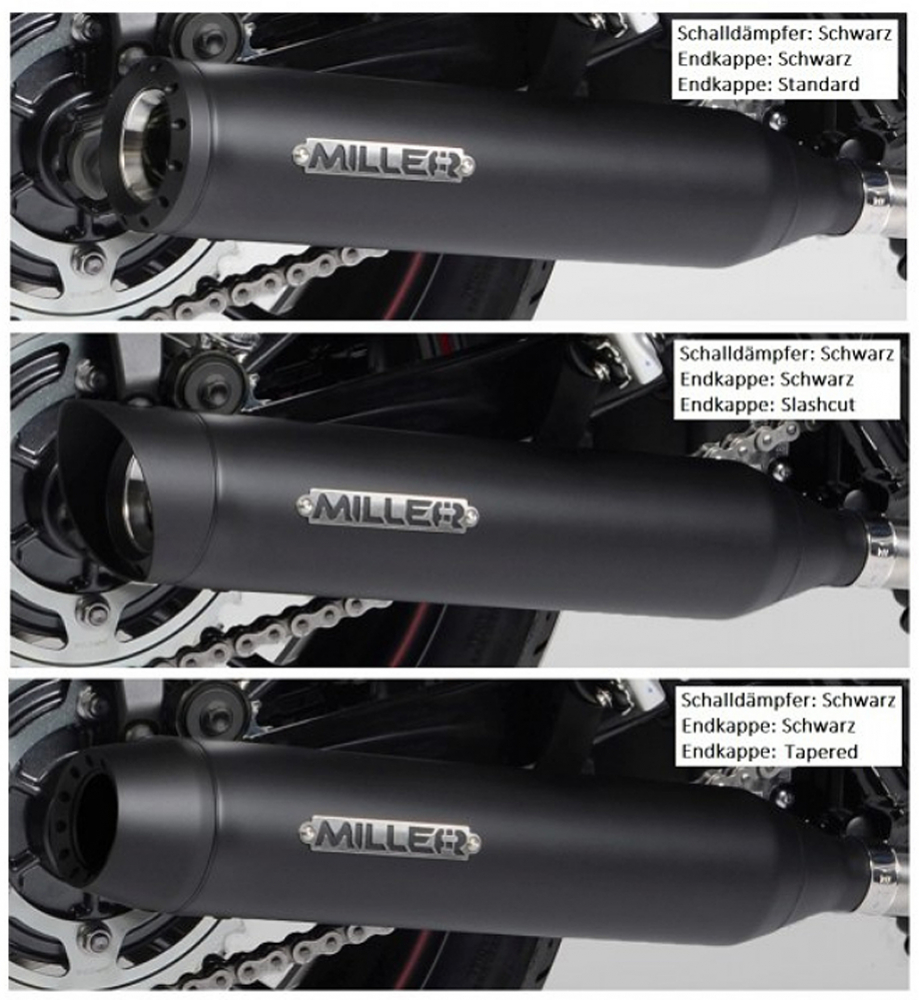 BLACK SALE: MILLER - Indipendence - schwarz / HD Softail SportGlide / FLSB / 107 CUI - SlipOn / Euro 4 / 18 - 20 / ABE