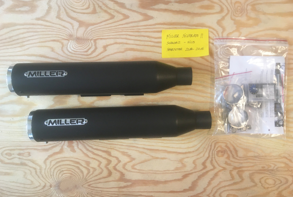 Black Sale: MILLER Silverado II - SlipOn - Harley Sportster XL 883 / 1200 / schwarz / 14 - 16 / EG-BE