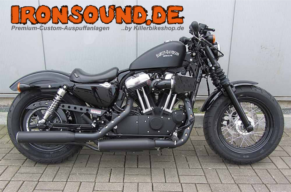 Black Black - Sale: MILLER - Silverado - SlipOn - schwarz-matt / Harley Sportster XL 883 / 1200 / 86 - 03 / EG-BE