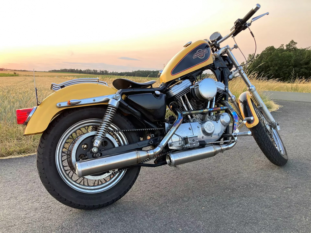 NEU! MILLER - Silverado - SlipOn - Edelstahl - silber poliert / Harley Sportster XL 883 / 1200 / 86 - 03 / EG-BE