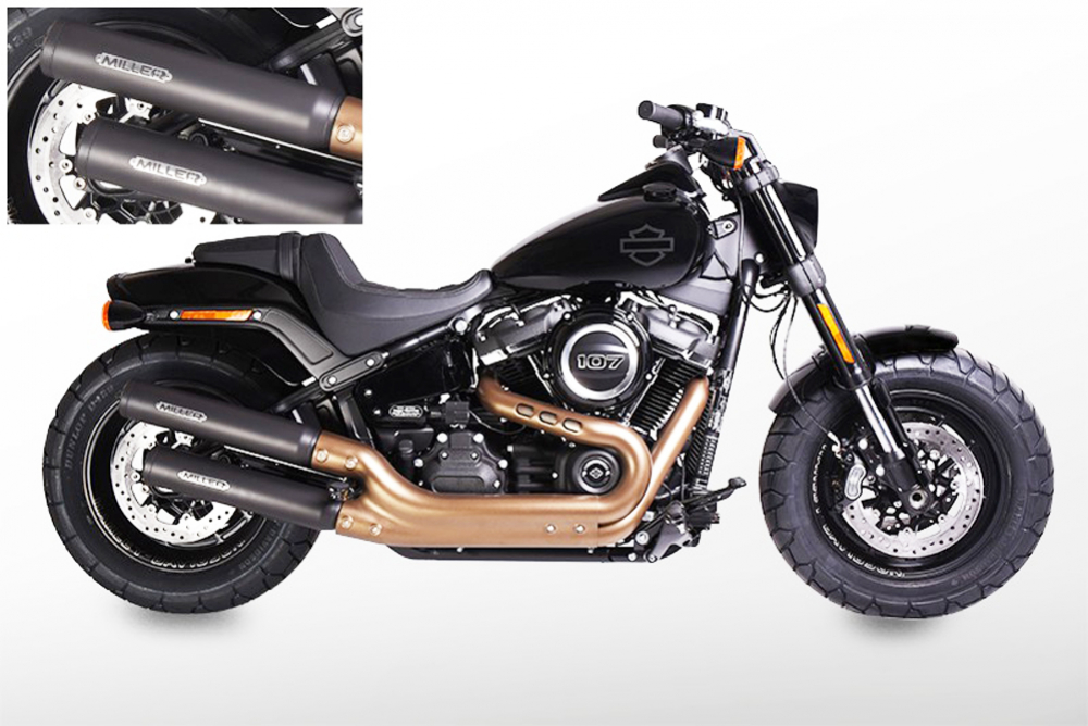 BLACK SALE: MILLER - Independence - 2-2 - black - EURO4 / HD FAT BOB / SlipOn 107/114 CUI / EG-BE