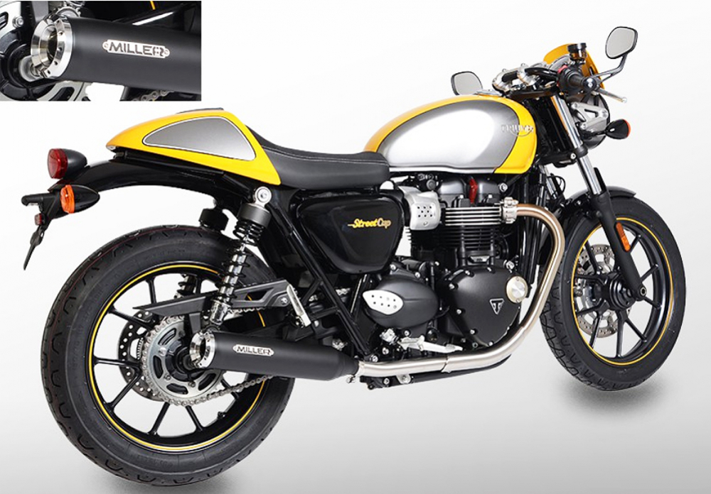 Vorführer: MILLER "COMMANDER" / EURO 4 - SLIP ON-Anlage / schwarz / Triumph STREET CUP / ABE