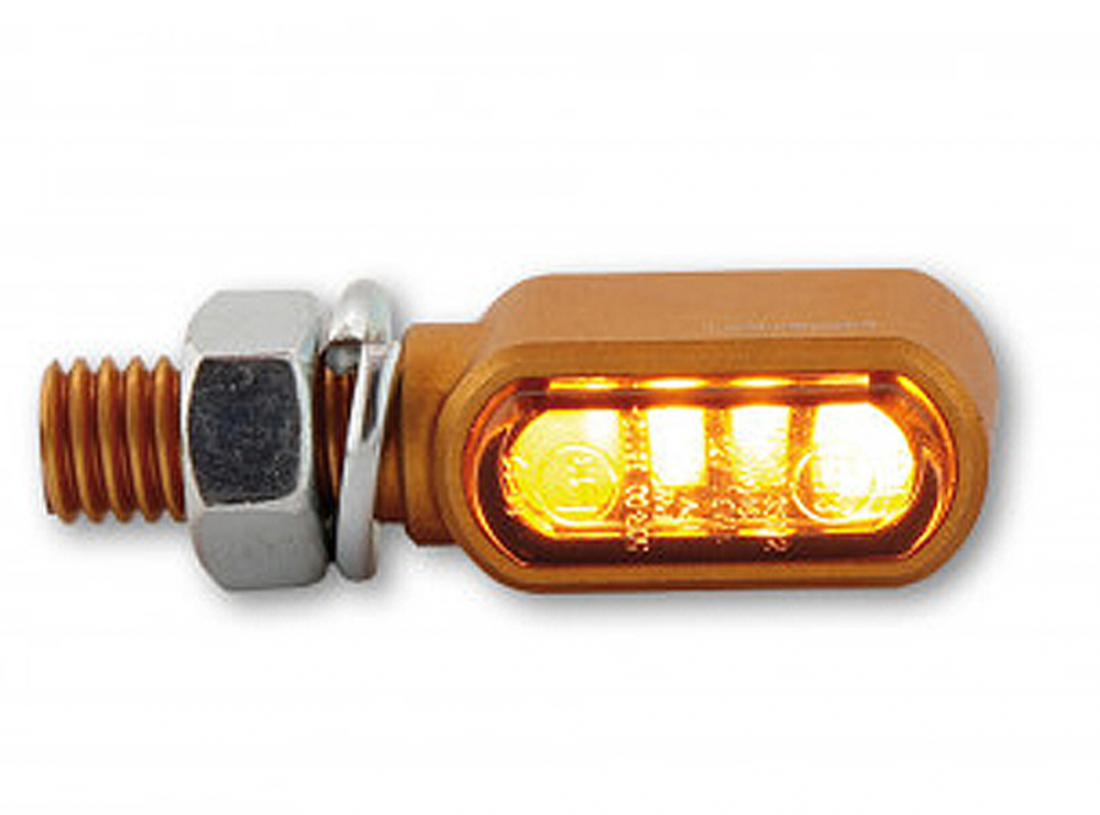 HS - LED Blinker - Little Bronx / Alu gold - dunkles Glas / 1 Paar / alle Bikes / E-geprüft
