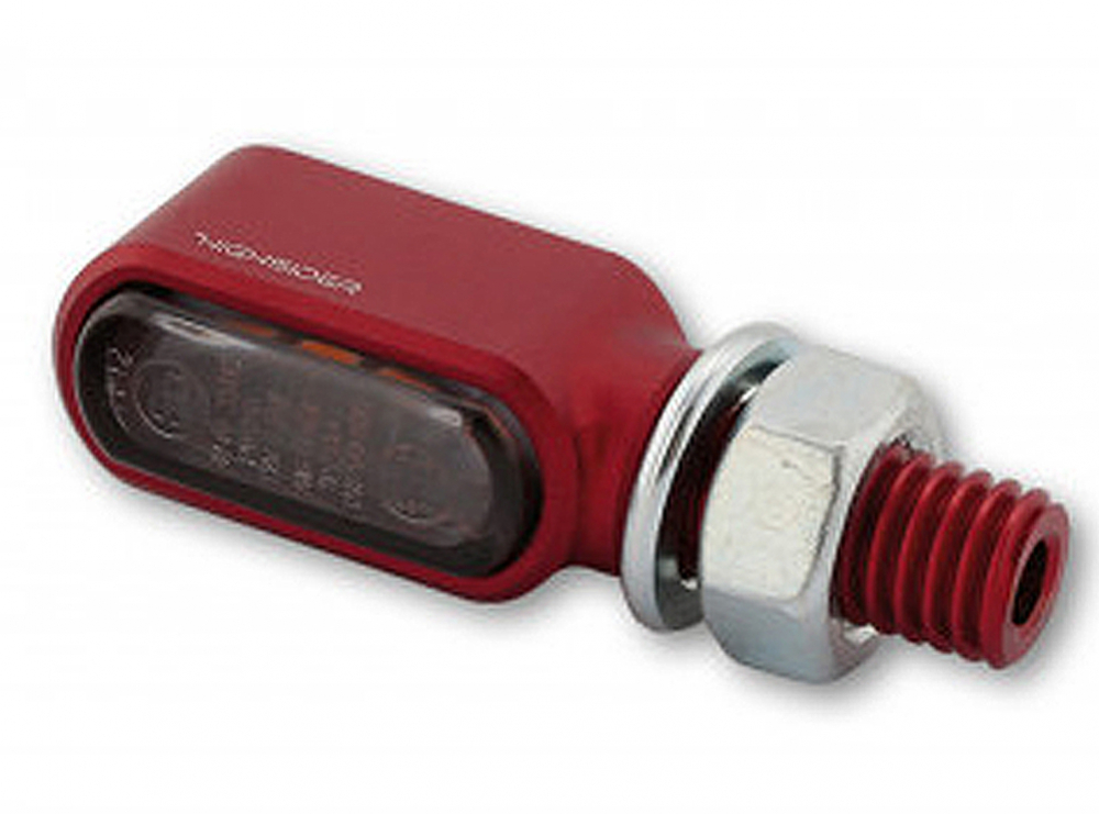 HS - LED Blinker / Positionsleuchte Little Bronx / Alu rot - dunkles Glas / 1 Paar / E-geprüft