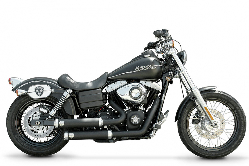 PENZL Retro Line Auspuffset + Krümmer - versetzt / verstellbar / schwarz-matt / Harley Dyna  / 06 - 16 /ABE
