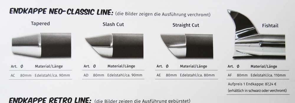 PENZL Neo Classic Auspuffset - Crossover - verstellb. / chrom - Jettail  / Harley Springer + Deluxe / bis 2016 / EG-BE