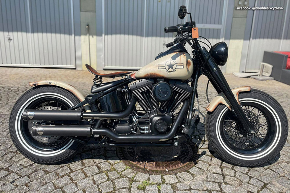 PENZL Retro Line Auspuffset + Krümmer - versetzt / verstellbar / schwarz-matt / Harley Softail + Breakout  / 08 - 17 /ABE