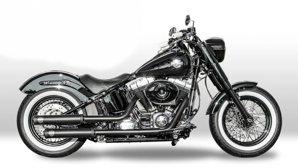 PENZL Retro Line - Auspuffset verstellb. / black-black / Harley Fat Boy & Nostalgia / Deuce / EG-BE