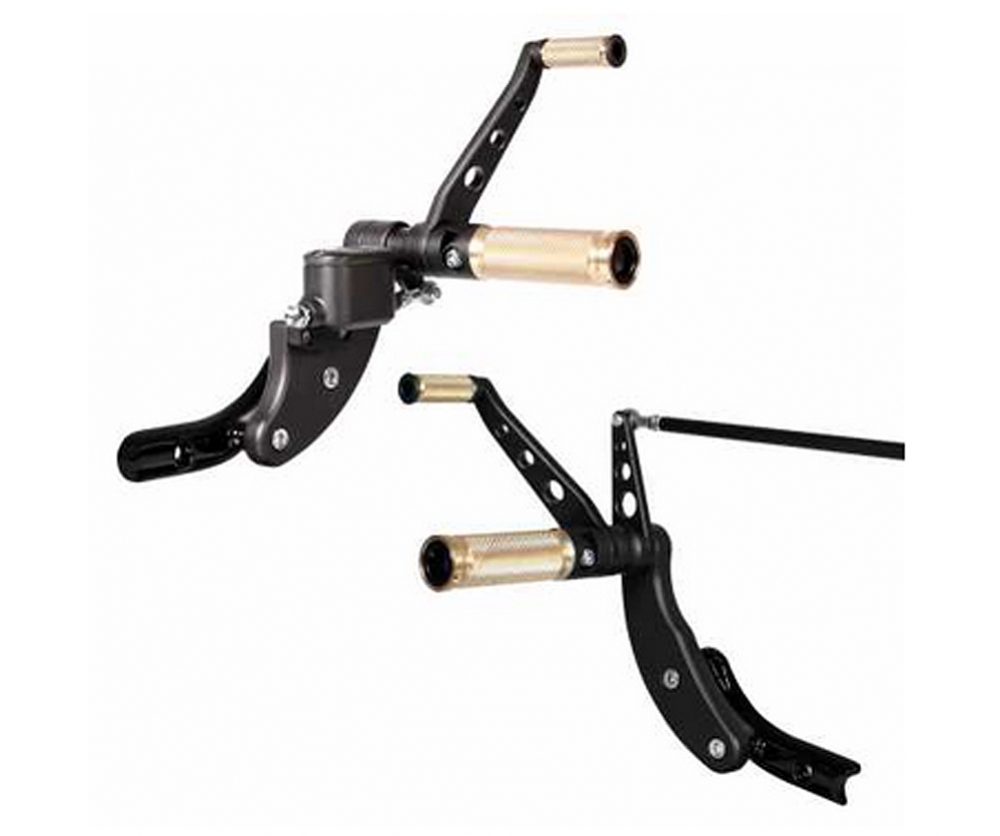 TB vorverlegt. Fußrastenanlage / BASE Brass / Harley Softail Evo / 1984 - 99 / TÜV