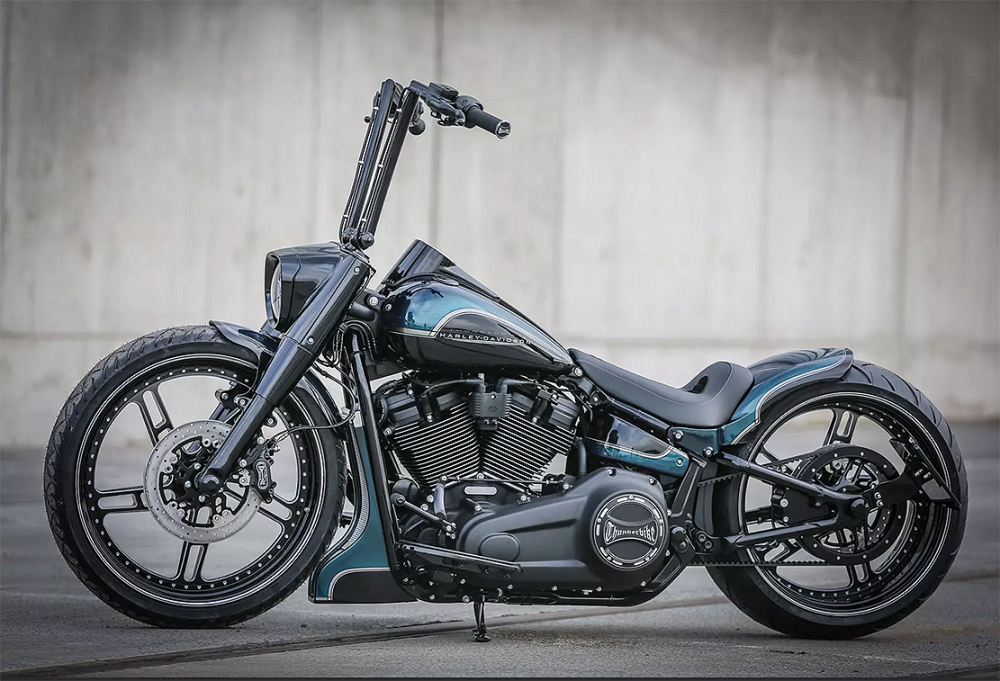 TB EINZELSITZ  Echtleder  "Steel 260" / schwarz / Steel - Heckfender Breakout - FatBoy / Original-Tank - ab´18