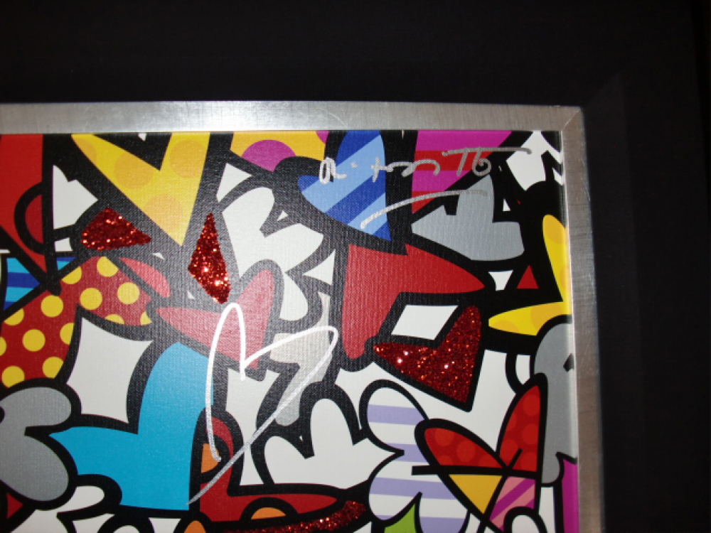 Romero Britto - ALIVE - Herzen - Großformat - Glitzer - Kunstwerk / Giglee + Unikat / inkl. Rahmung / limitiert / 200 x 76 x 6 cm