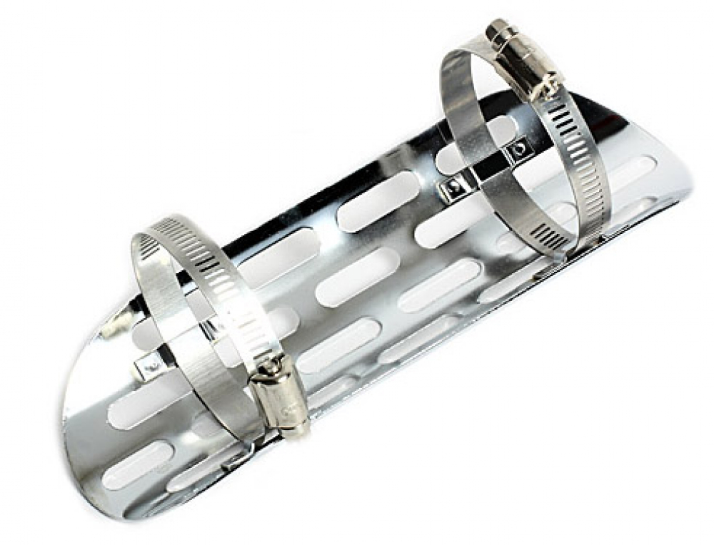 DO Hitzeschutzblech / gelocht / Chrom / 230 x 80 mm / 46 - 70 mm Krümmer