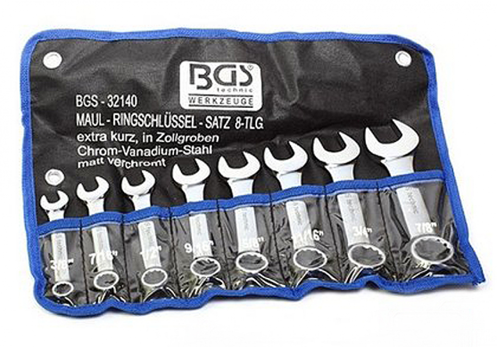 DO Maul- Ringschlüsselsatz / Zoll / extra kurz / 8-teilig