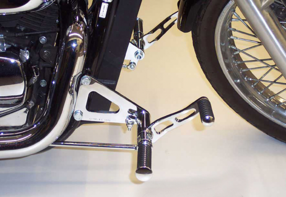 MB vorverl. Fußrasten / Ness Style Look glatt / long 21 cm / chrom / HONDA VT 750 C 4,5,6 Spirit ABS / RC50 / RC53 / Tüv