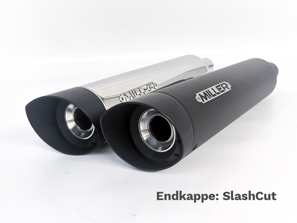 SALE + NEU: MILLER - 2-2 - STORMBREAKER - black + silber / Honda CMX 1100 Rebel / 2 in 2 - SlipOn - bis 2025 / EG-BE - Kopie