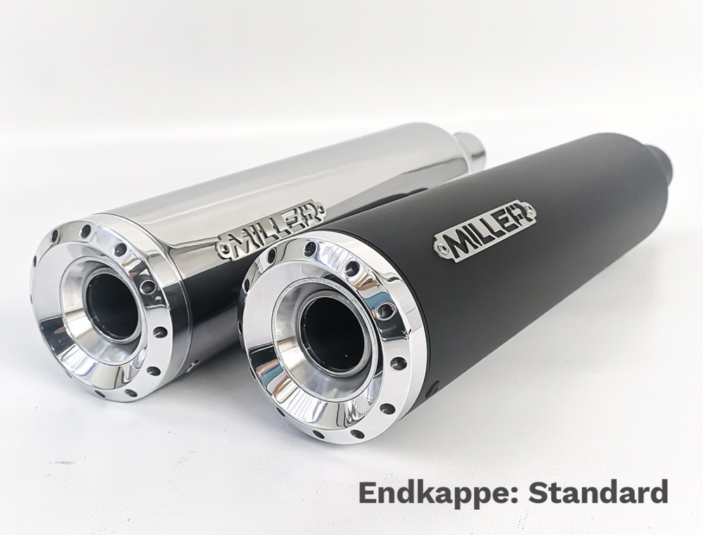 Miller - Offset Hellcat - Komplett - Auspuffanlage - Edelstahl silber / Softail Modelle - 2000 - 2007 / EG-BE