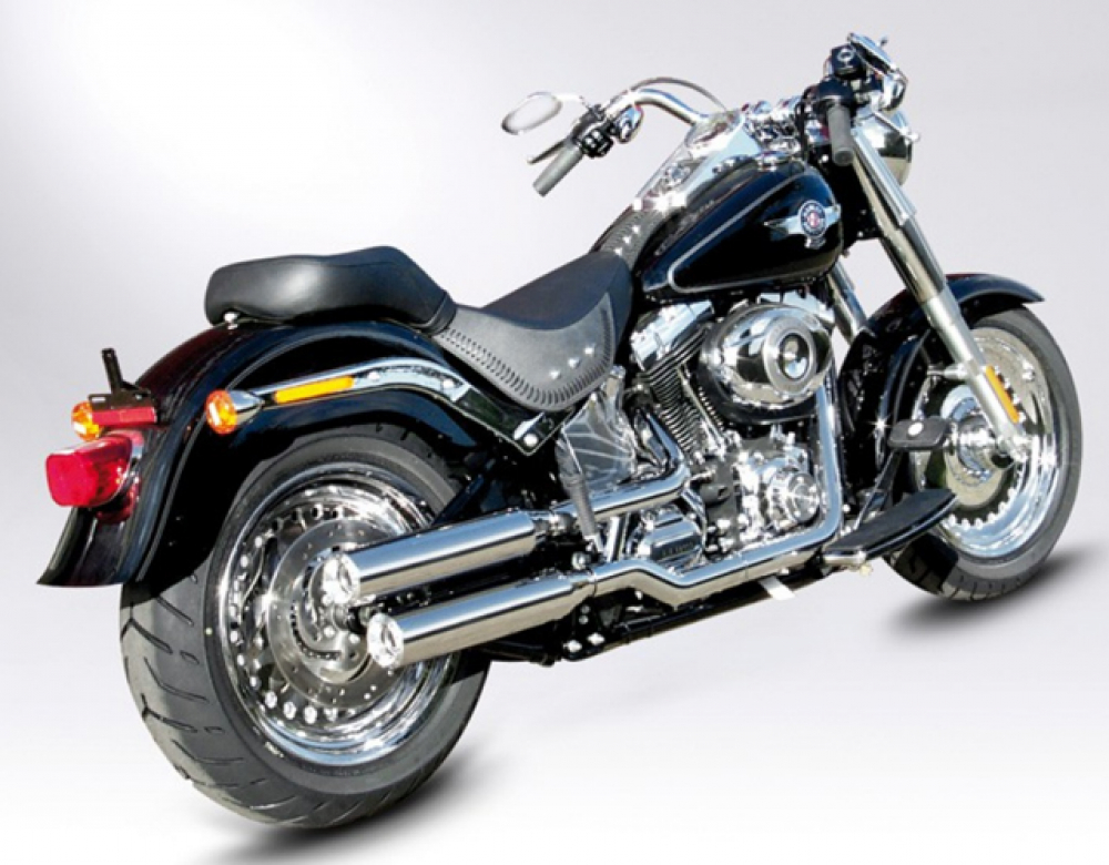Black Sale: MILLER - 2-2 SlipOn Auspuff - Hunter / schwarz / Harley Softail / EG-BE