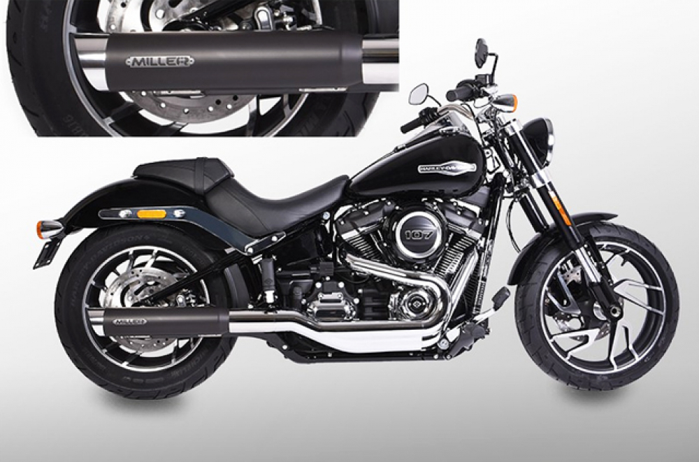 SALE: MILLER - Independence - silber - SlipOn / EURO4 / Harley SPORT GLIDE / FLSB / 107 CUI / ABE