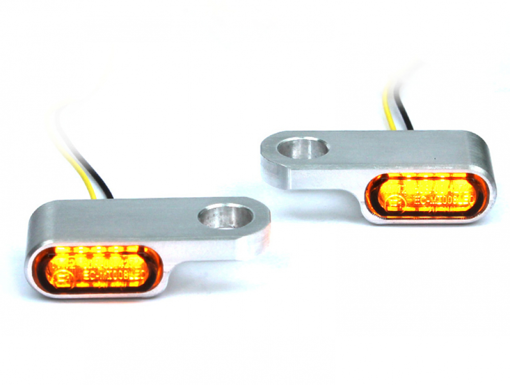 LED Mini Blinker Typ1 / Alu poliert - dunkles Glas / Paar / alle Bikes / E-Zeichen