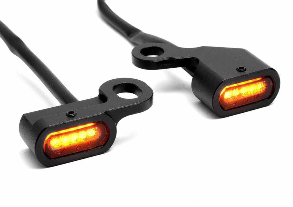 Mini LED - Blinker Stripe / Lenker - schwarz - dark / Paar / Softail + Dyna + Sportster / E-Zeichen